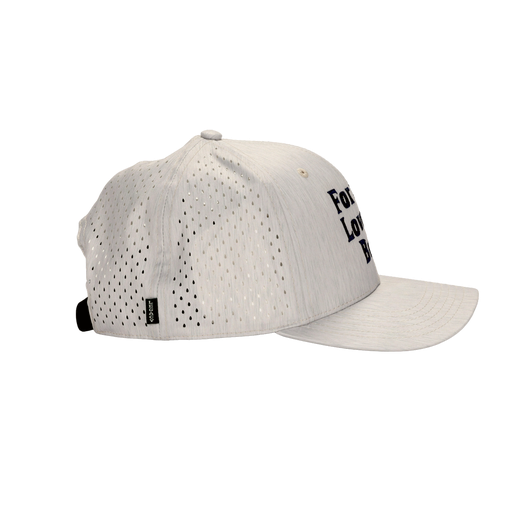 Other side view of hat shows mesh backing and small hat brand tag.