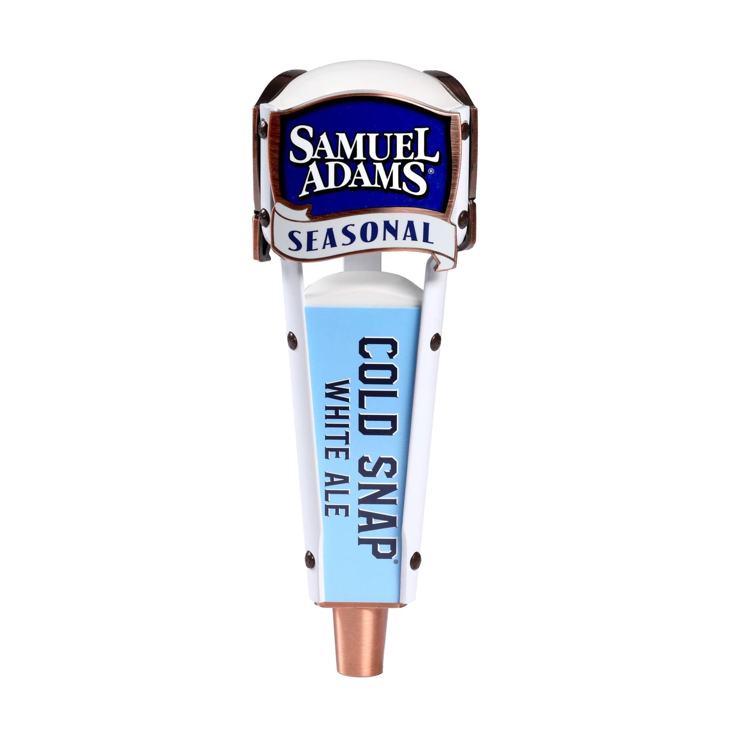 Shorty Samuel Adams Seasonal Tap Handle with interchangeable labels. Pictured here with the Cold Snap label.