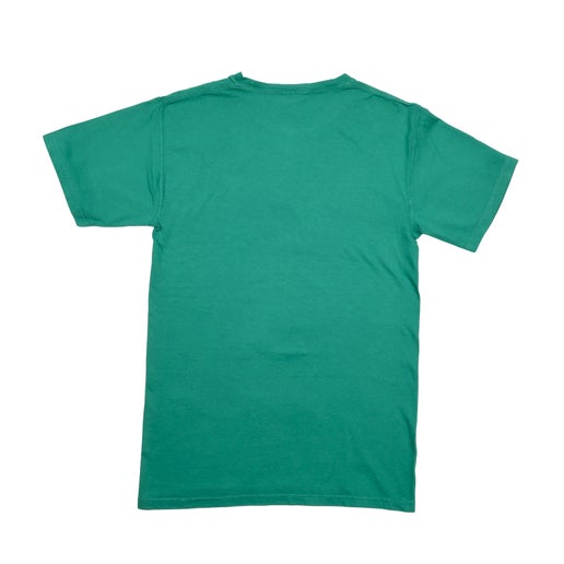 Back of a bright green short sleeve tee.