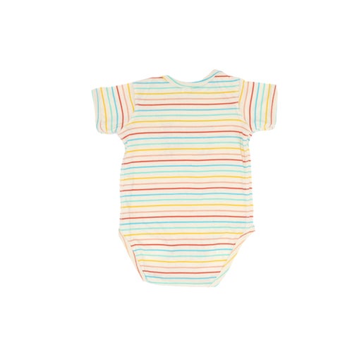 Back of onesie is plain striped. 