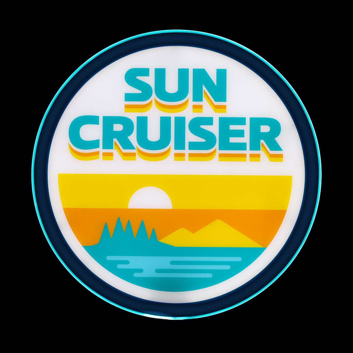 Classic Sun Cruiser circle logo LED in teal, orange, and yellow