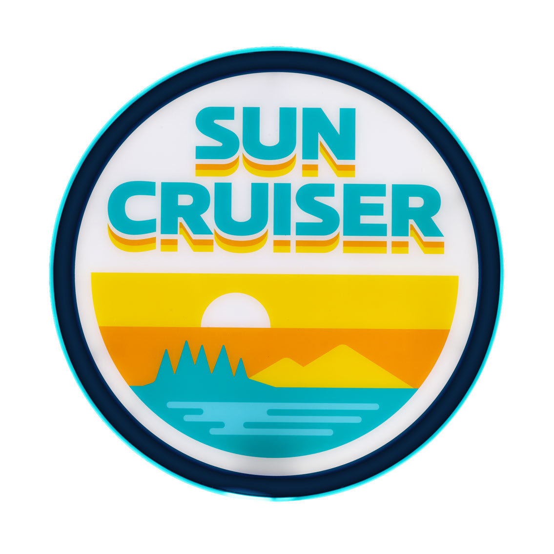 Classic Sun Cruiser circle logo LED in teal, orange, and yellow