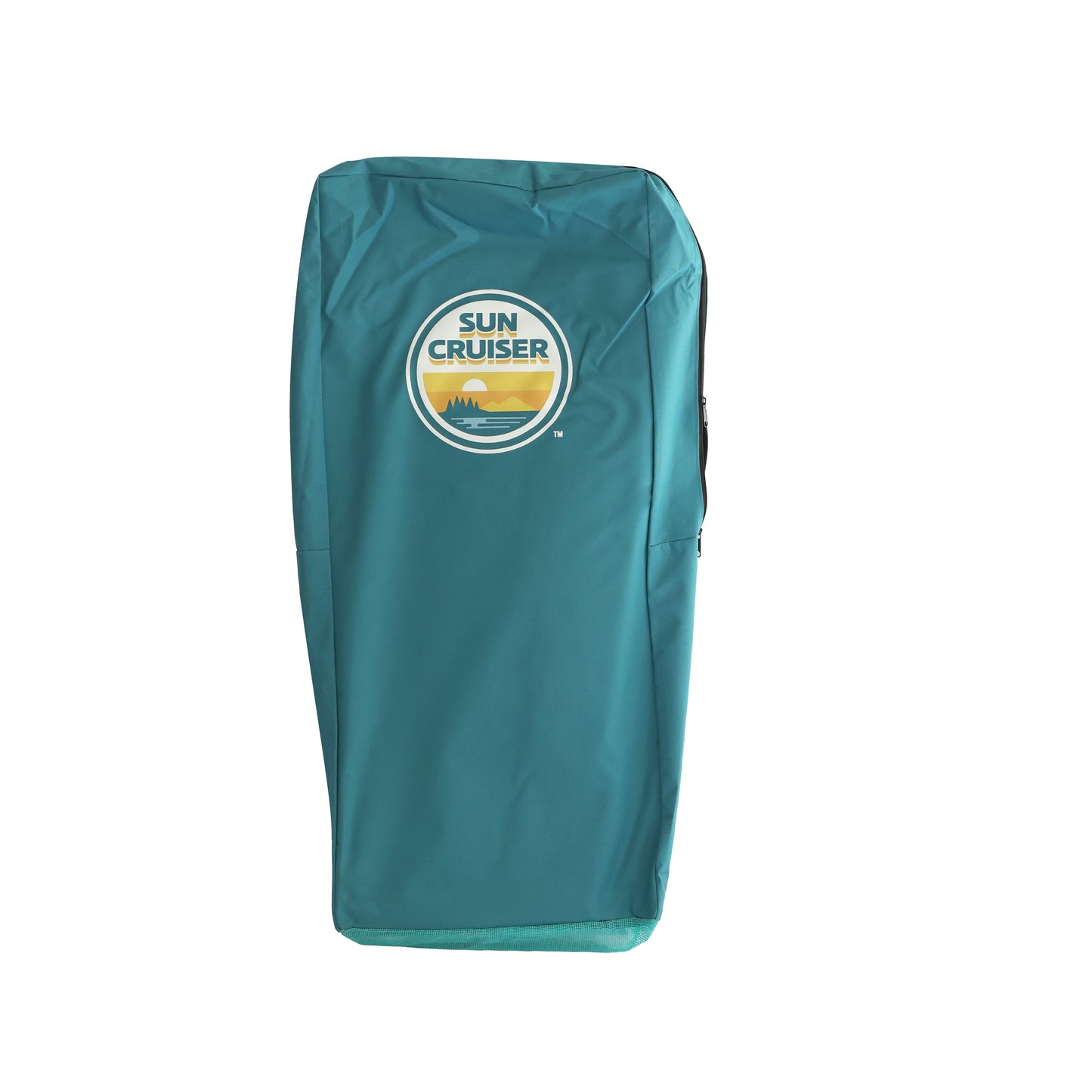 Sun Cruiser inflatable paddleboard carry bag in teal with logo, durable storage backpack