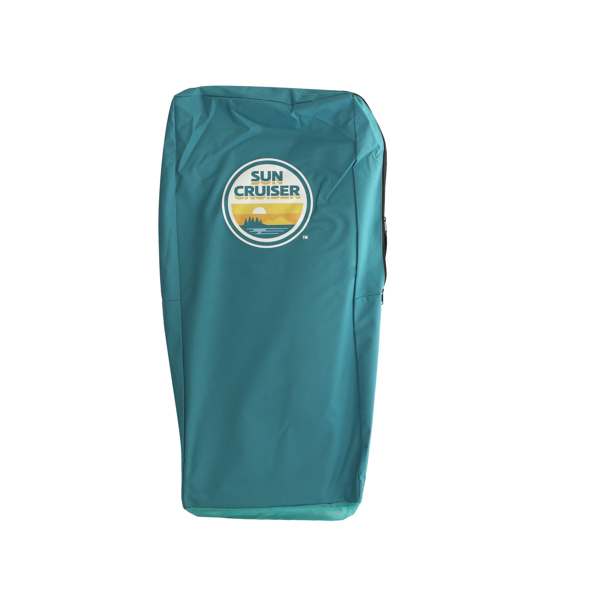 Sun Cruiser inflatable paddleboard carry bag in teal with logo, durable storage backpack