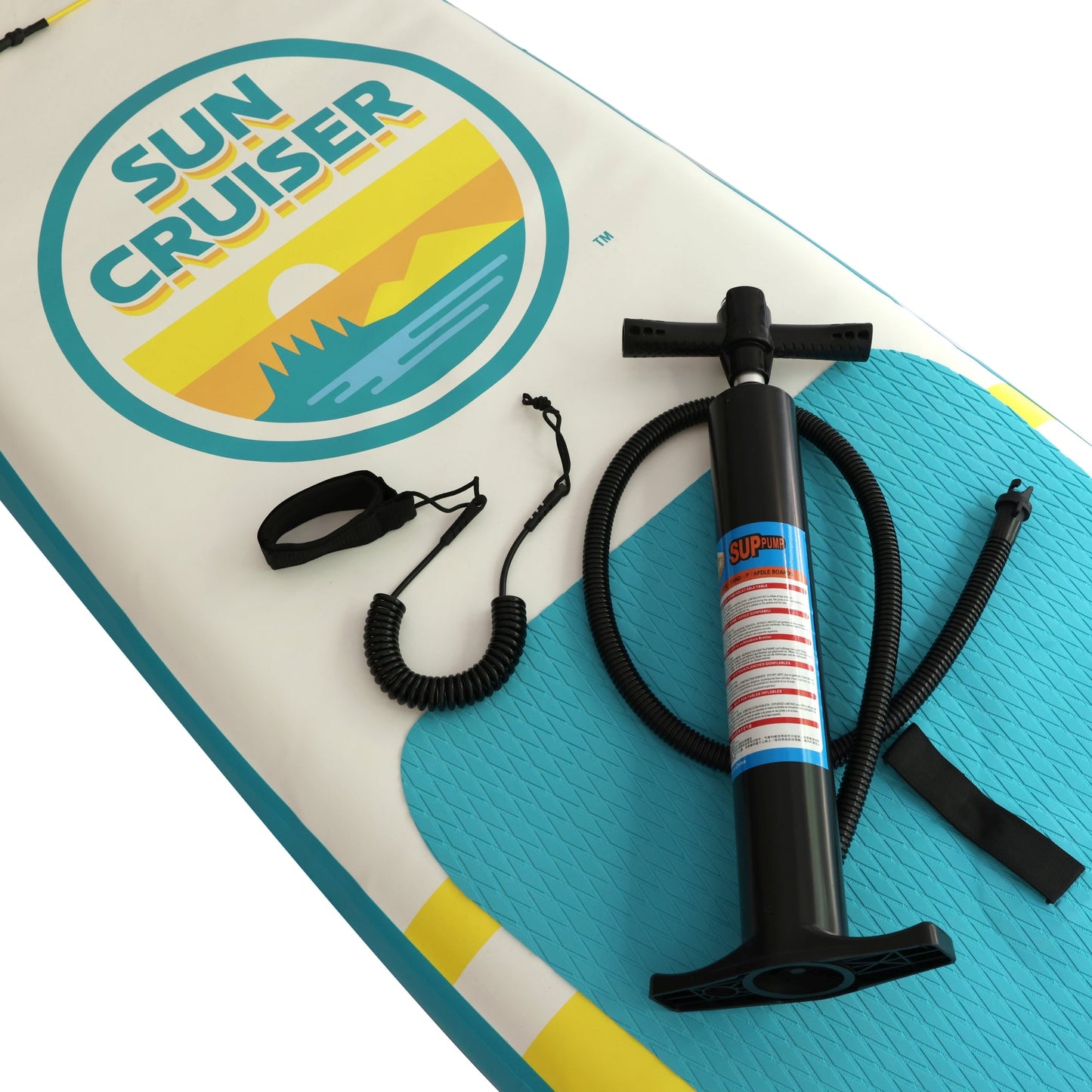 Sun Cruiser paddleboard kit with hand pump, ankle leash and non-slip deck pad for easy setup and stable paddling