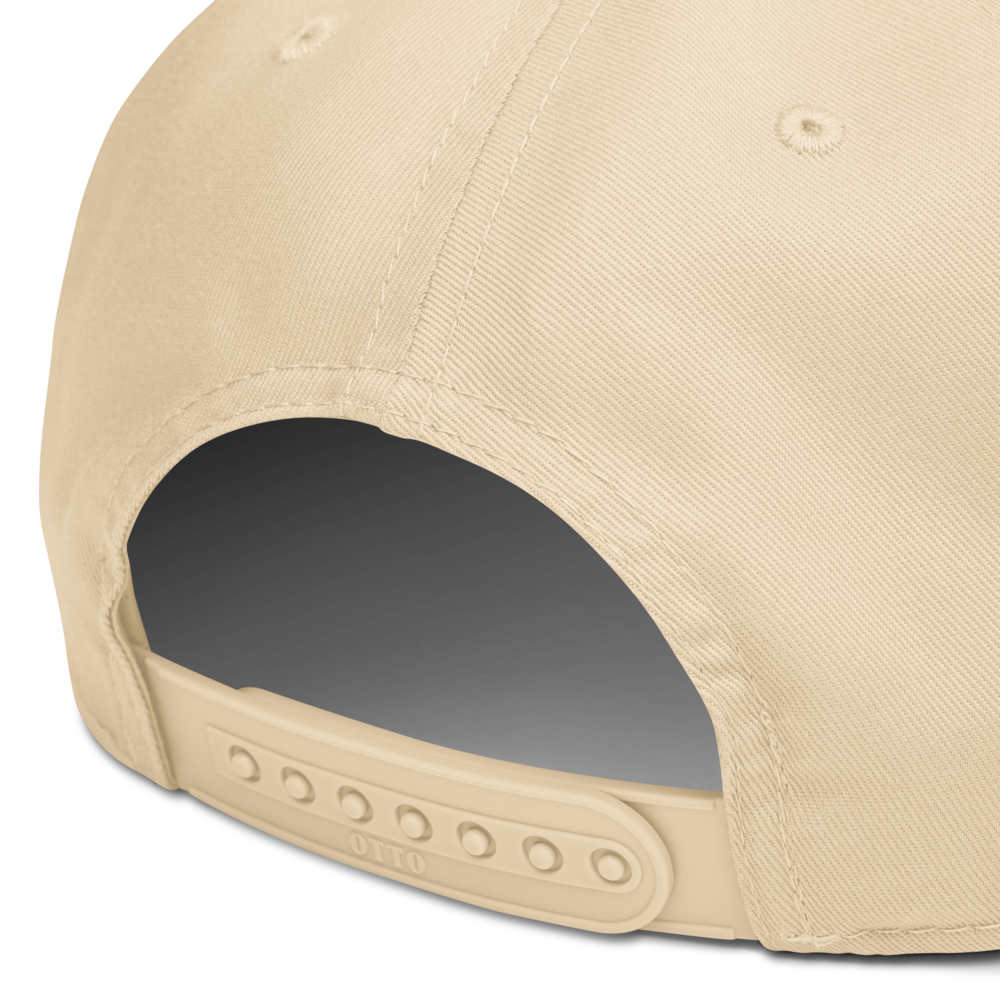 Rear view of a cream Twisted Tea baseball cap showing adjustable snapback closure and stitched fabric panels.