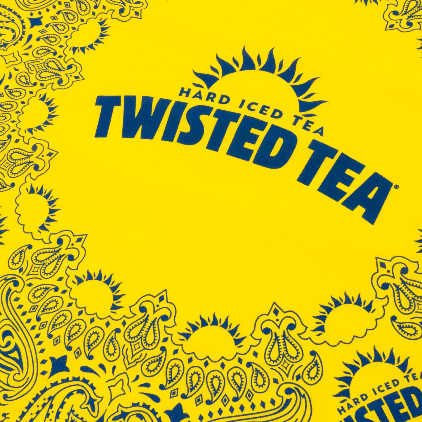 Twisted Tea logo with bandana pattern on a yellow background