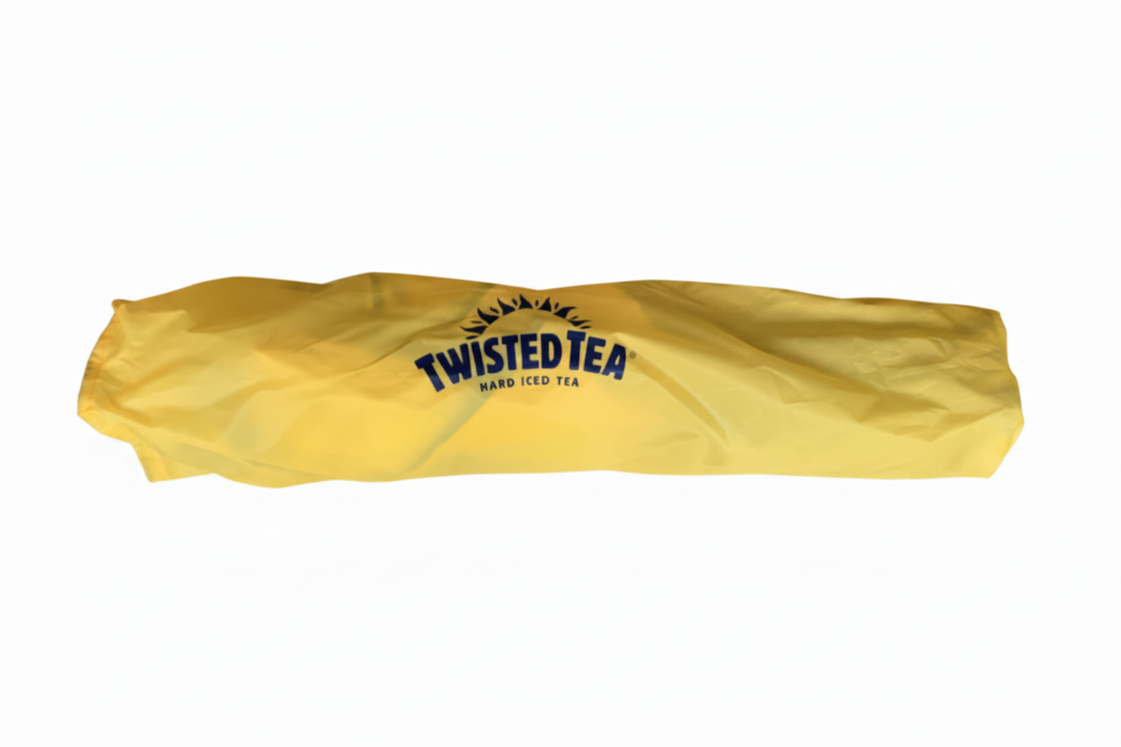 Yellow 'Twisted Tea' chair collapsed in carrying bag.