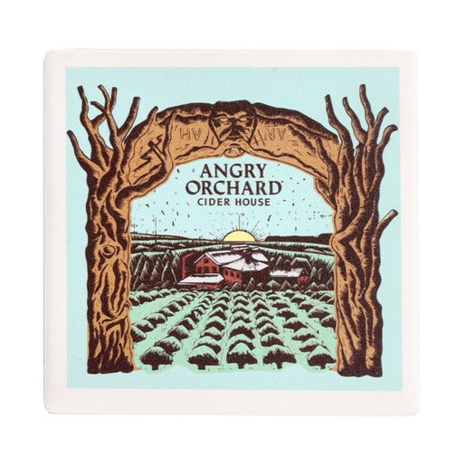 Coaster displays an artistic rendition of our Angry Orchard location.