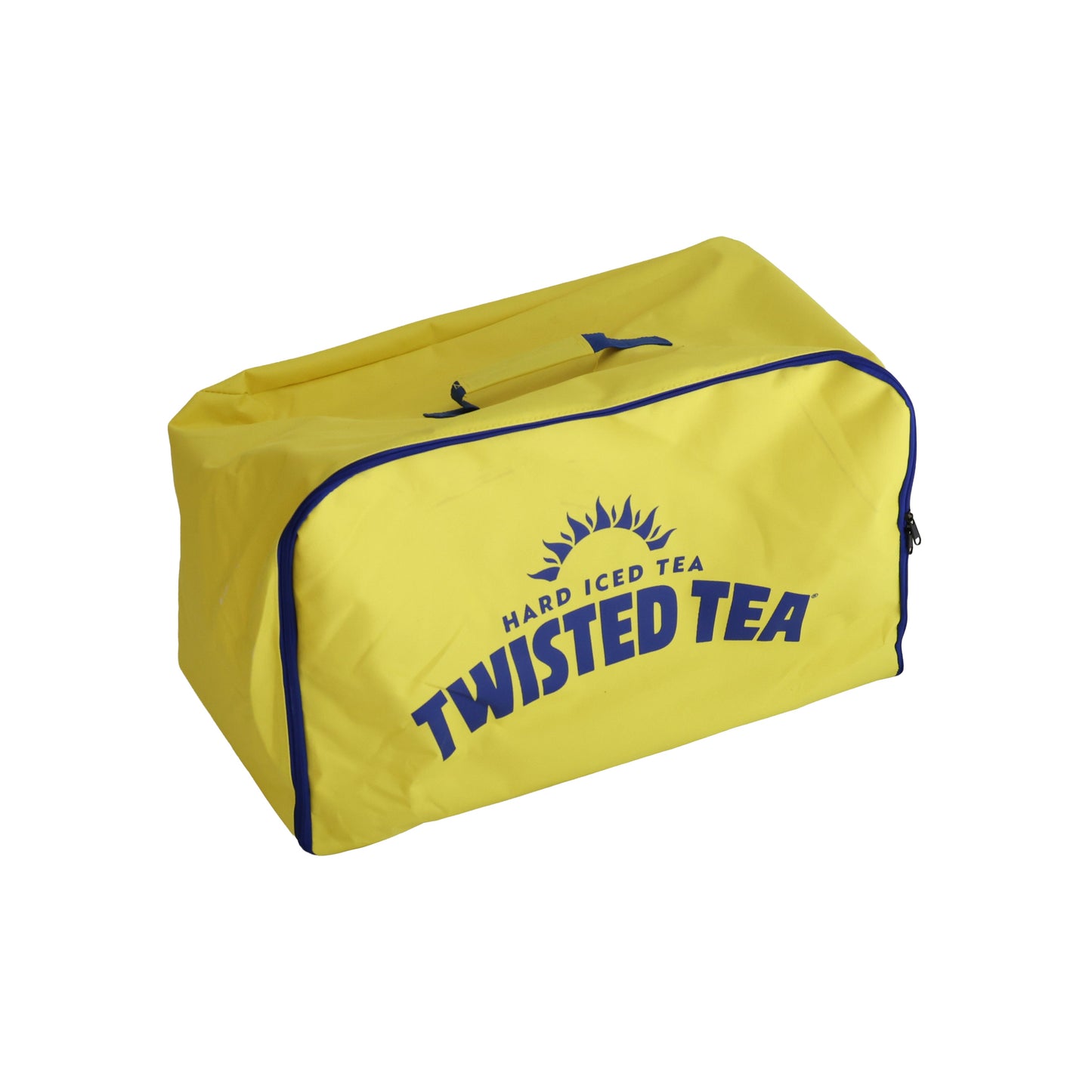 Yellow Twisted Tea branded carry case for twisted tea inflatable party chair