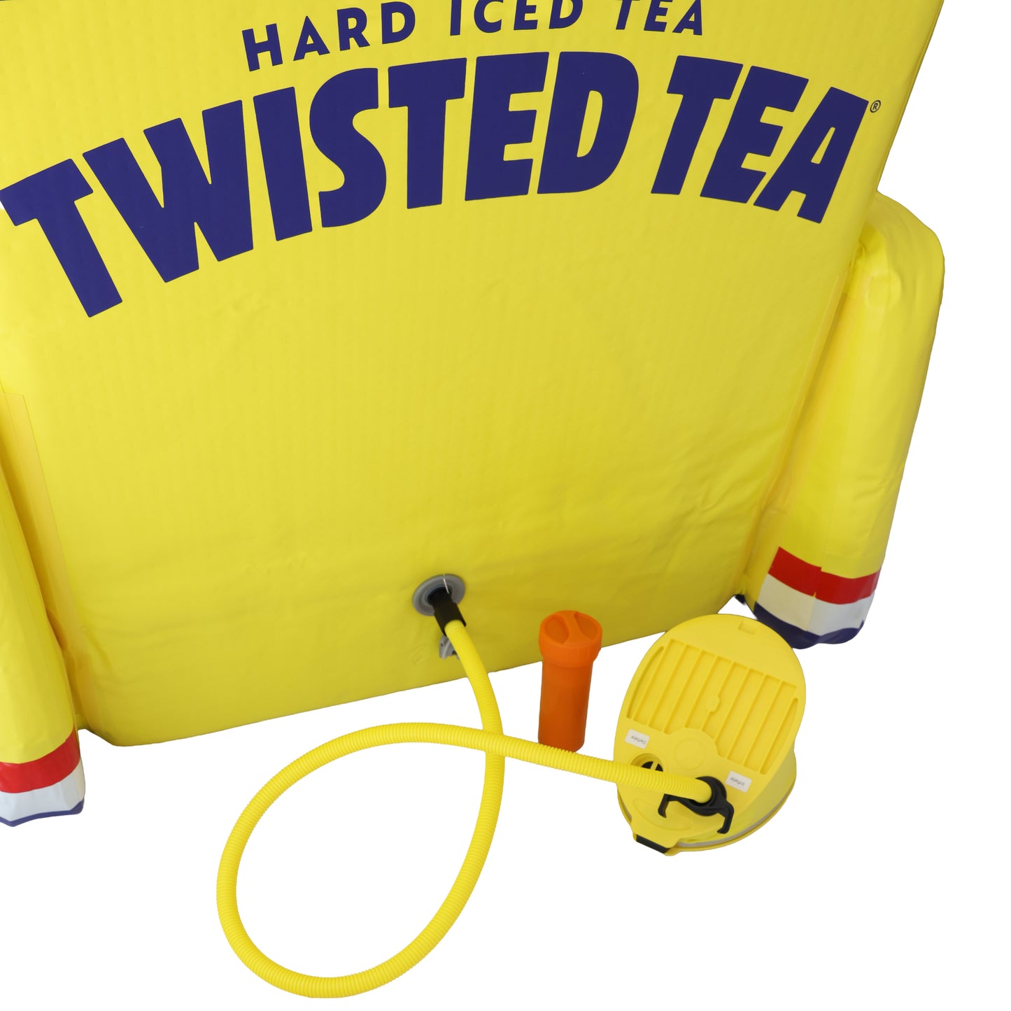 Inflatable Twisted Tea chair air valve with hose and pump connection, easy setup outdoor seating solution