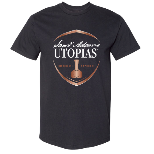 A black short sleeve tee with the Utopias logo.