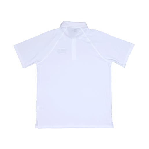 Backside of white polo shirt 