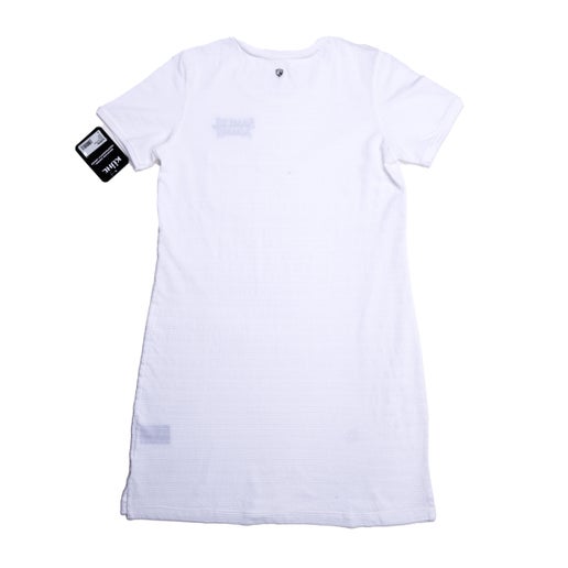 Back picture of white tee shirt dress with short sleeves