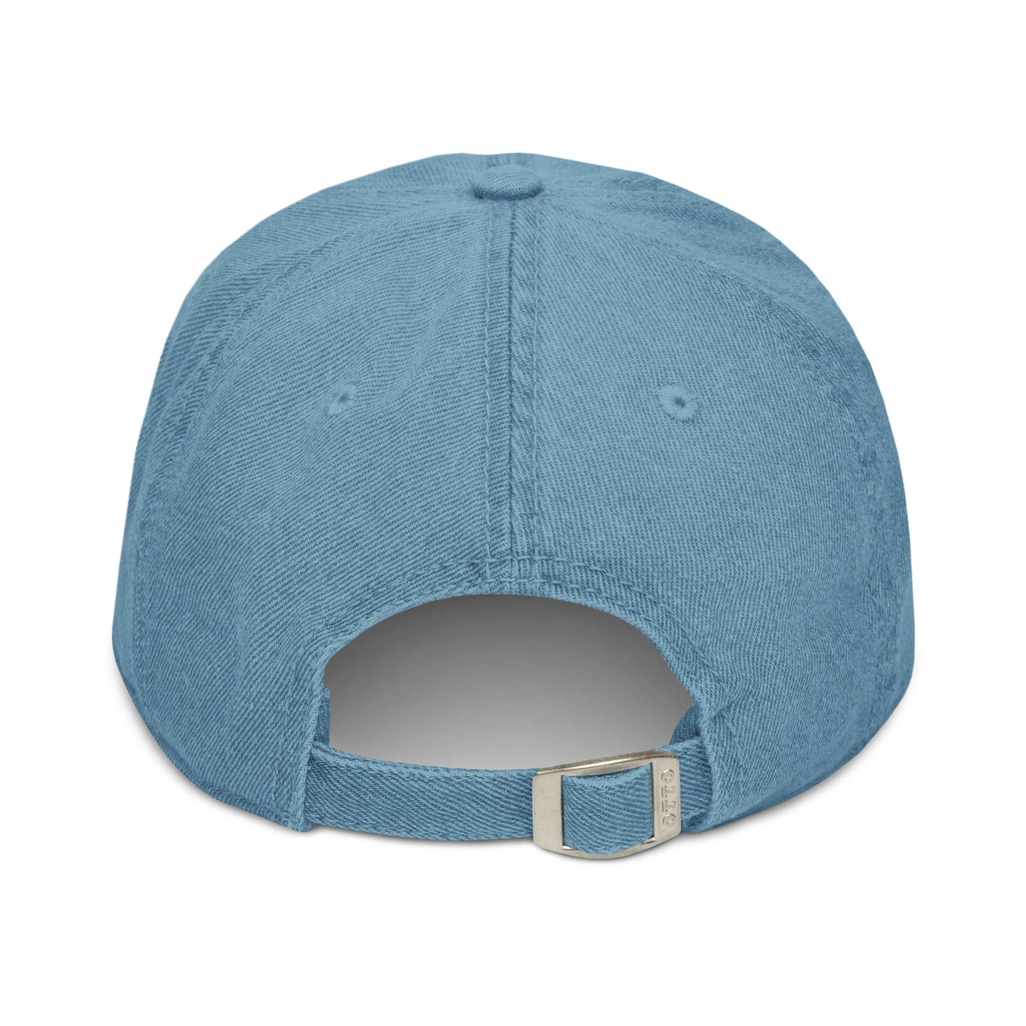 Backside of Light blue denim dad hat 